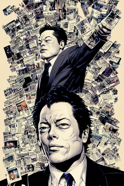 Image similar to poster of jordan belfort, by yoichi hatakenaka, masamune shirow, josan gonzales and dan mumford, ayami kojima, takato yamamoto, barclay shaw, karol bak, yukito kishiro