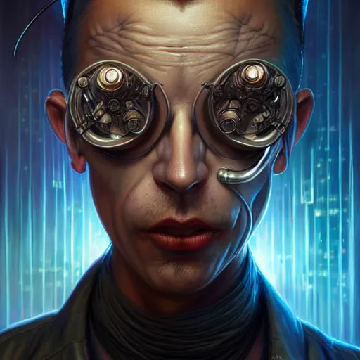 Prompt: front shot of a cyberpunk criminal character, intricate, elegant, highly detailed, centered, digital painting, artstation, concept art, smooth, sharp focus, illustration, artgerm, Tomasz Alen Kopera, Peter Mohrbacher, donato giancola, Joseph Christian Leyendecker, WLOP, Boris Vallejo, mugshot!!!!!, ugly!!!!