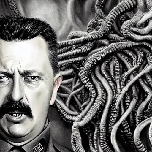 Image similar to igor ivanovich strelkov became an aggressive lovecraftian degenerate abomination, photo - realistic, color image, 2 k, highly detailed, bodyhorror, occult art