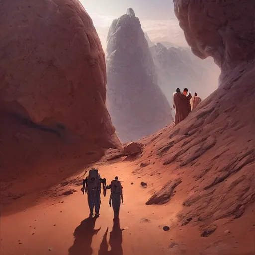 Image similar to a beautiful futuristic portrait painting of daily life on mars, masterpiece by famous artist nasreddine dinet and eugene de blaas and greg rutkowski and artgerm and wlop, path tracing, artstation