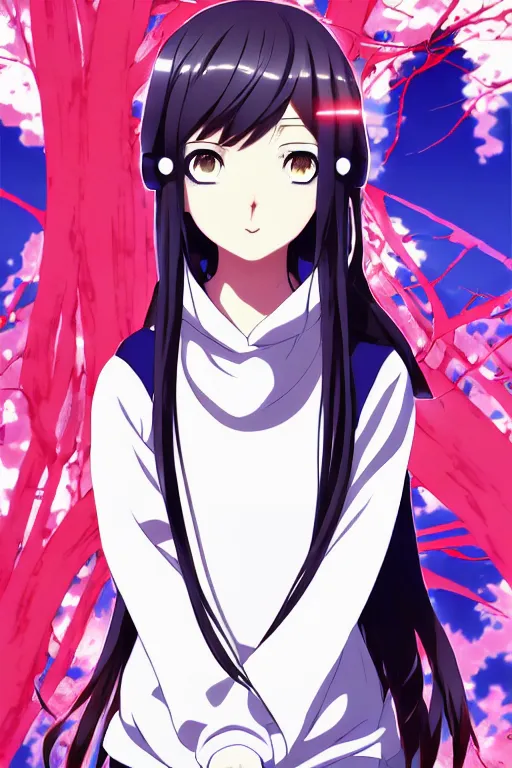 Prompt: anime poster shikishi album cover still portrait, cute female character with wearing hoodies and crossroad wallpaper, cute face by ilya kuvshinov yoshinari yoh makoto shinkai katsura masakazu kyoani, dynamic perspective pose super detailed facial features eyebrowless symmetry, gapmoe yandere grimdark, crisp and sharp cel shade ambient light