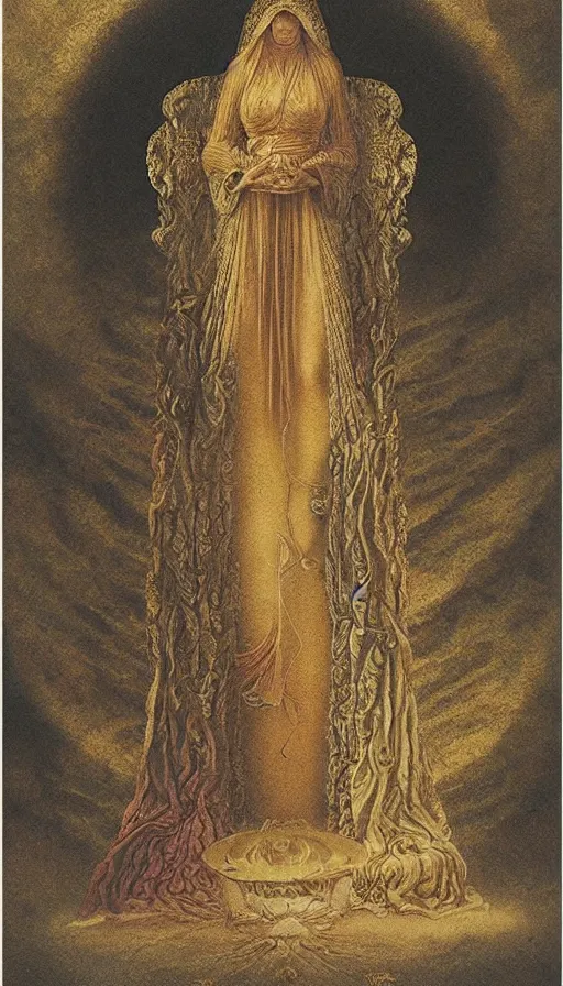 Image similar to the empress, a beautiful woman sitting on a stone throne, fertility, tarot design, ankh symbolism, agostino arrivabene