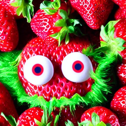 Image similar to strawberry creature with multiple eyes