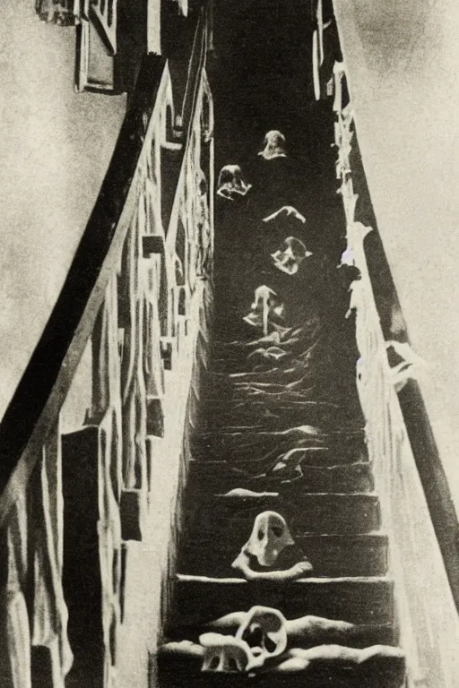 Prompt: victorian ghosts descending a staircase by alfred stieglitz albumin print 1 9 0 0 s