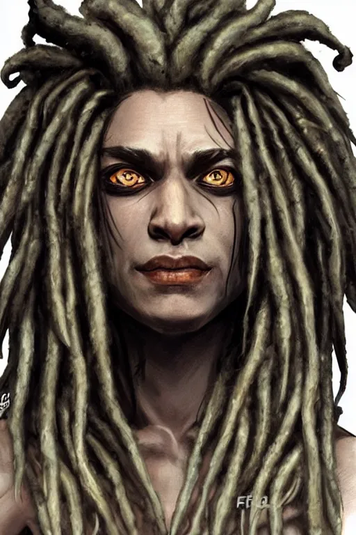 Image similar to goblin with dreadlocks, highly detailed, portrait, character art by Fiona Staples,