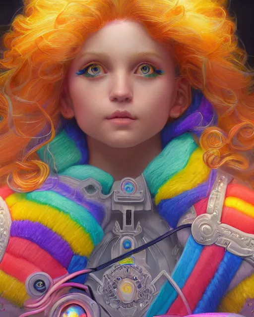 Image similar to rainbow brite portrait | highly detailed | very intricate | symmetrical | whimsical and magical | soft cinematic lighting | award - winning | closeup portrait | doll | painted by donato giancola and mandy jurgens and ross tran | pastel color palette | featured on artstation