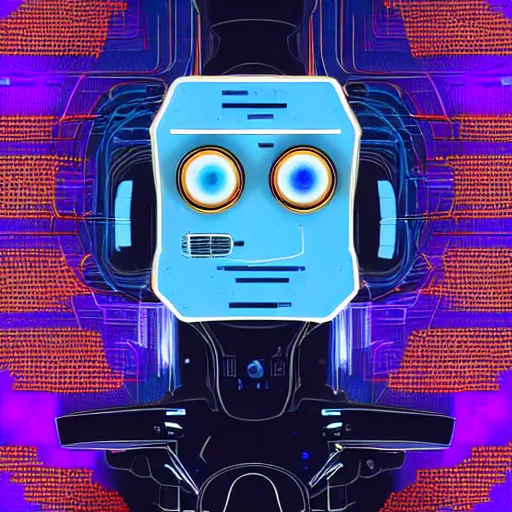 Image similar to artificial intelligence logo, in the middle is a portrait of the robot wall - e in the style of cyberpunk highly detailed colorful image, sharp focus, bright colors