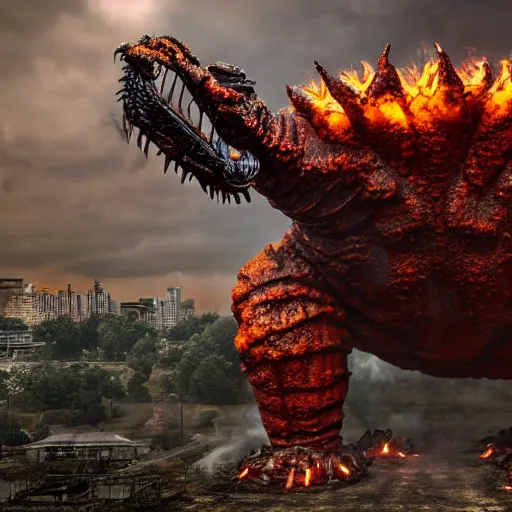 Image similar to evil steel rust bubble screaming fire chicken kaiju, cinematic, epic scale, hyper detailed, photorealistic, rule of thirds, 8 k.