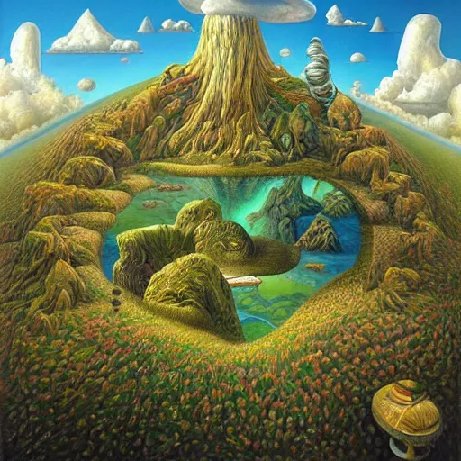 Image similar to a painting of a landscape, a surrealist painting by jacek yerka, cgsociety, fantastic realism, surrealist, detailed painting