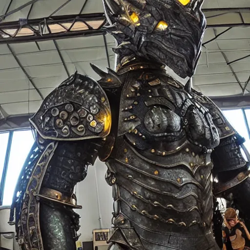 Image similar to a giant armour wearing dragon