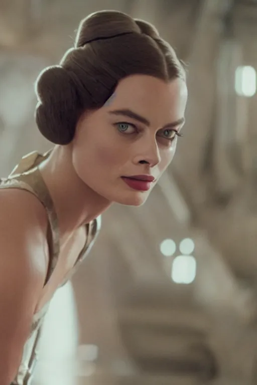 Image similar to margot robbie as princess leia