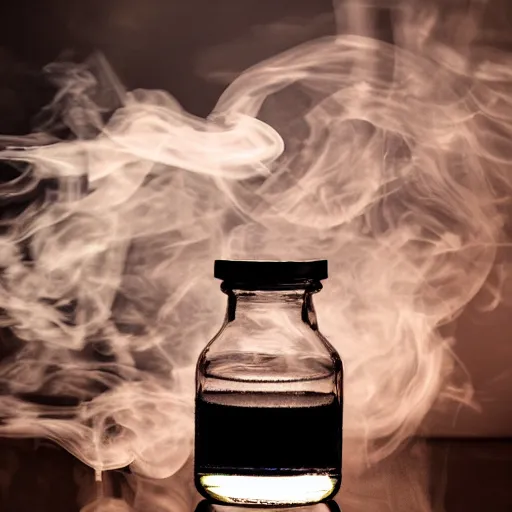 Prompt: glass container filled with smoke on black background, realistic 8 k