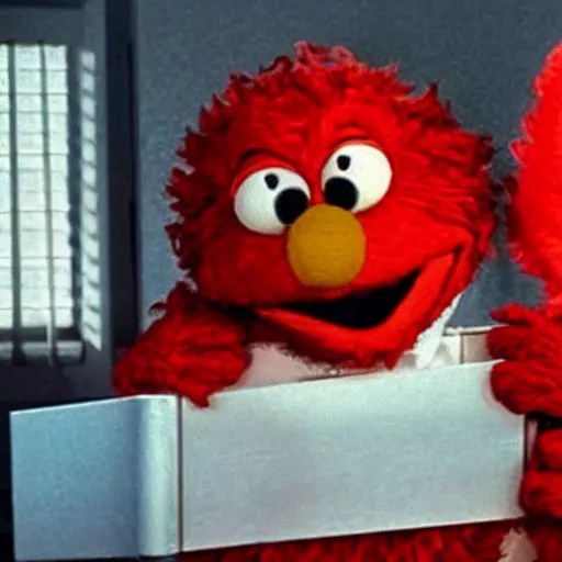 Prompt: elmo holding elmo hostage