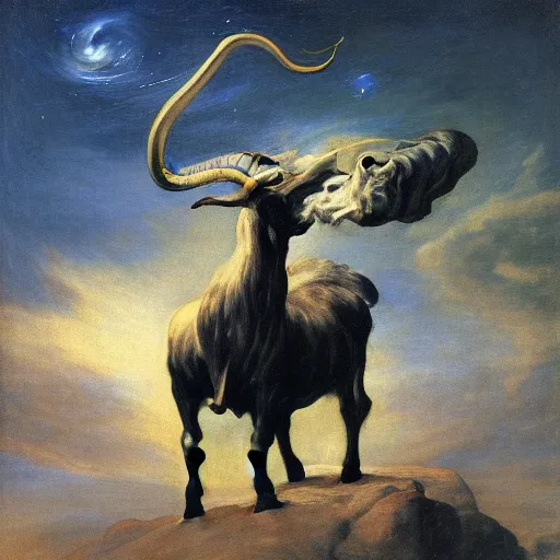 Prompt: the celestial wise goat, fantasy, h.p. lovecraft, highly detailed, Francisco de Goya, HD, 8k,