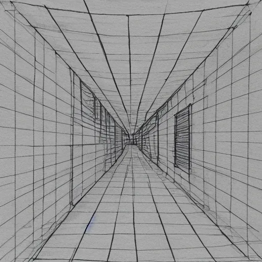 Image similar to Drawn box in one point perspective. Sketch.