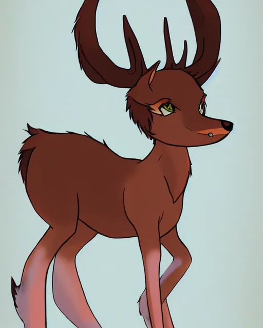 Prompt: anime concept art of an anthropomorphic furry deer character
