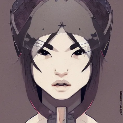 Image similar to shiba - warrior taro, heroine, beautiful, young, minimalist, detailed close - up portrait in the style of ross tran, marte gracia, and peter mohrbacher, comic book lineart