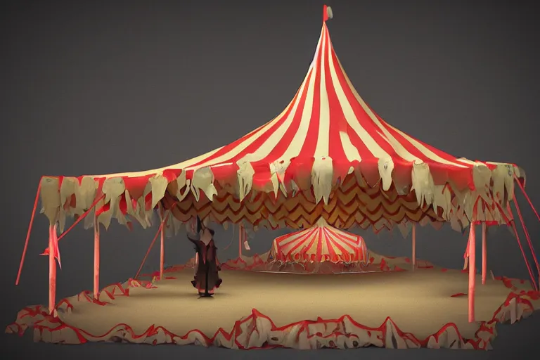 Image similar to 3d sculpt of a huge dark fantasy gothic circus tent, artstaton, digital illustration