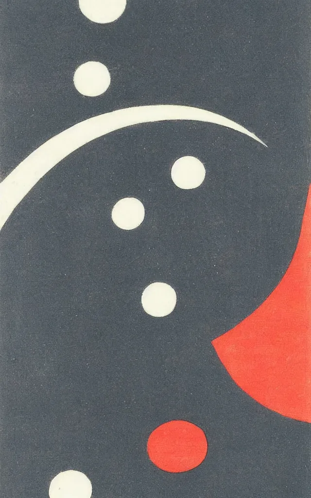 Image similar to a singular small pale blue dot, black background, white and red accents. minimalist painting. ukiyo-e, shin-hanga