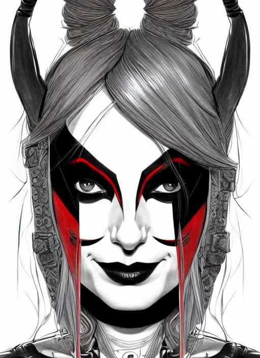 Image similar to symmetry concpet art, full shot, traditional ink, sketch, of olivia wilde as harley quinn, line sketch, intricate, elegant, highly detailed, monochrome, digital painting, artstation, concept art, sharp focus, illustration, art by borderlands 3 and peter polach