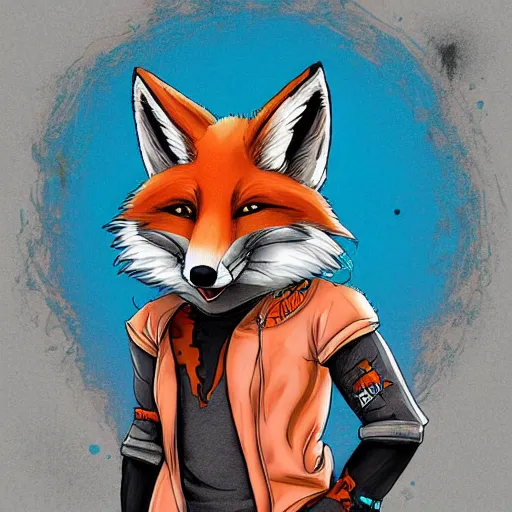 Image similar to A fox wearing a t-shirt and jeans, trending on FurAffinity, energetic, dynamic, digital art, highly detailed, FurAffinity, digital fantasy art