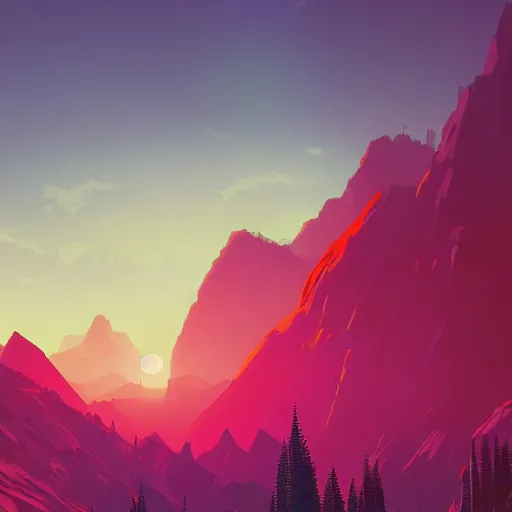Image similar to the sun is setting over a mountain range, cyberpunk art by alena aenami, featured on deviantart, digital art, matte drawing, matte painting, speedpainting