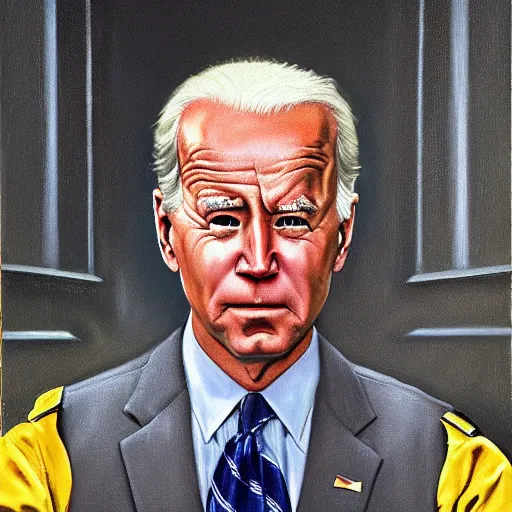 Image similar to joe biden as robocop, realistic oil painting, style of norman rockwell, 8 k, super sharp, ultra detail, rule of thirds,