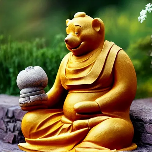 Image similar to Royal Winnie the pooh as a Buddha statue