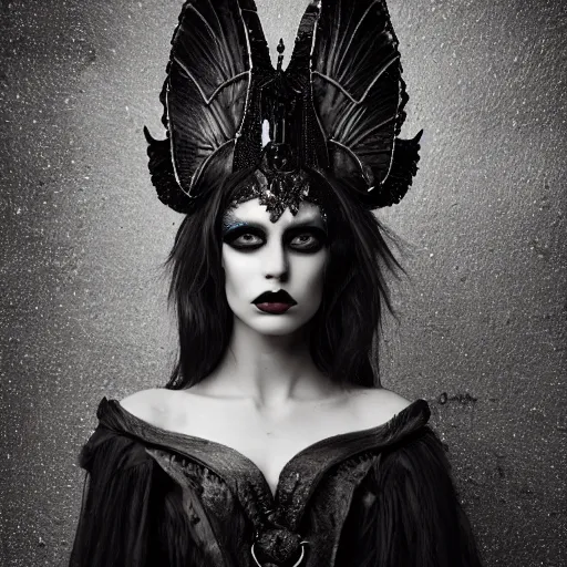 Image similar to a portrait of female model by stefan geselle, nekro borja and peter kemp, dark fantasy, ornate headpiece, dark beauty, photorealistic, canon r 3, photography