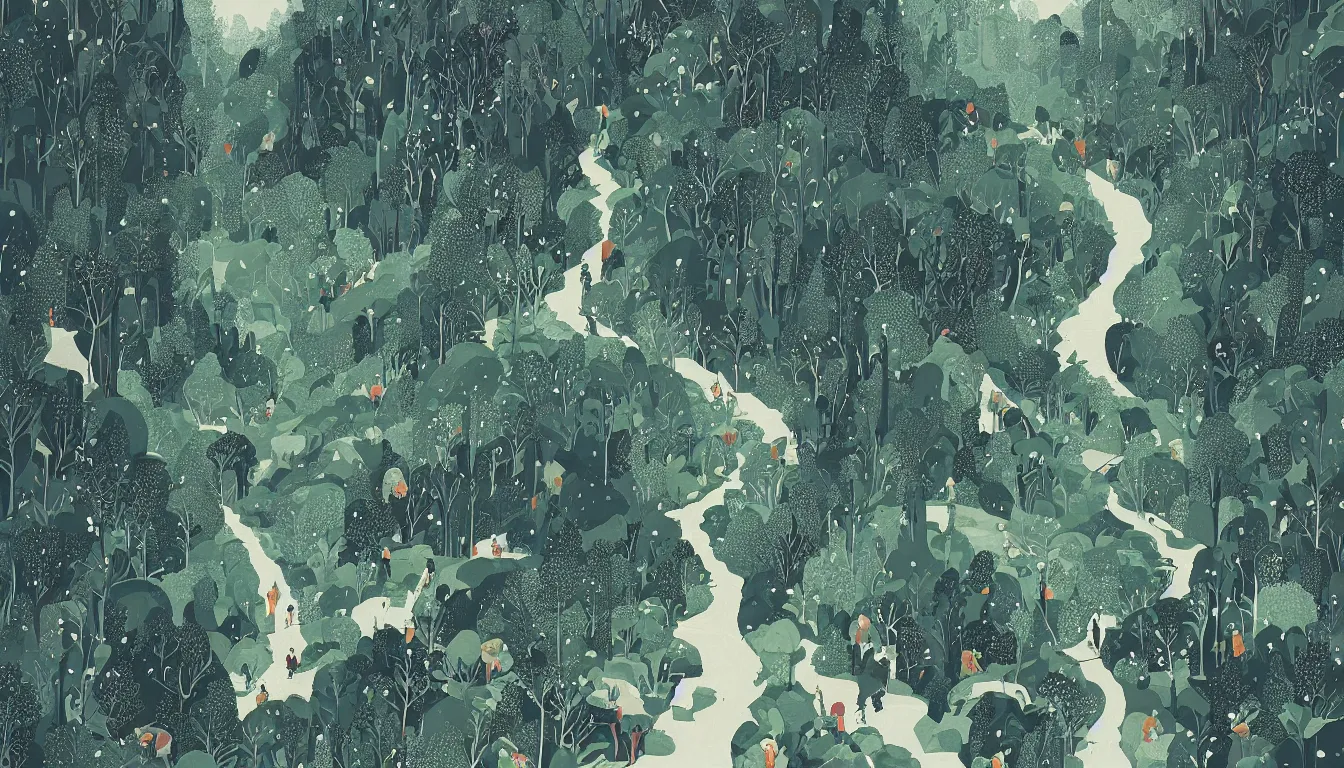 Image similar to mountain forest hiking path by victo ngai