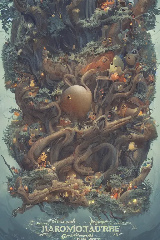 Image similar to round antropomorphic acorn forest adventure movie, cerebri movie poster, by james jean, greg rutkowski, anato finnstark. pixar. hyper detailed, 5 0 mm, award winning photography