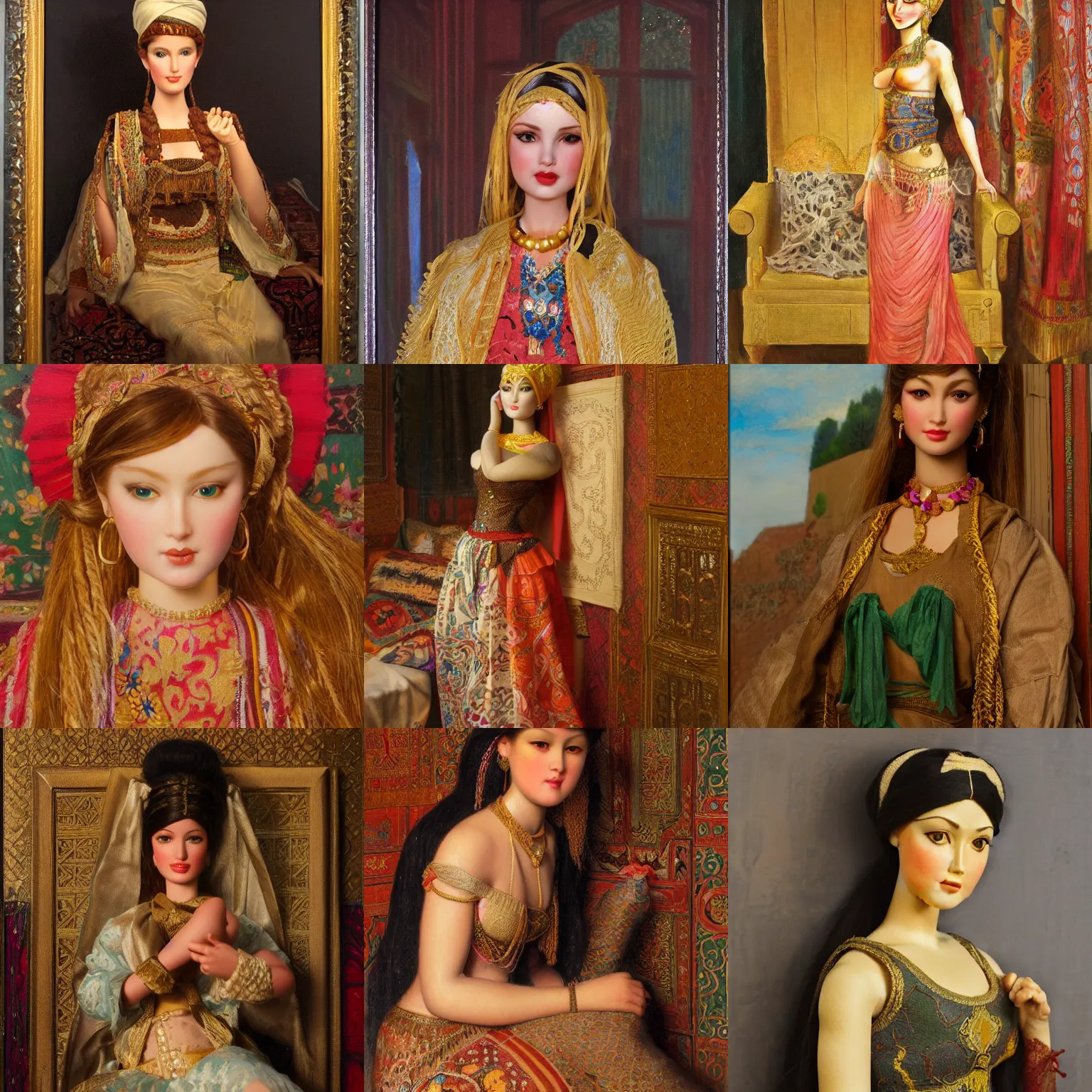 Prompt: orientalism barbie doll by edwin longsden long and theodore ralli and nasreddine dinet and adam styka, masterful intricate art. oil on canvas, excellent lighting, high detail 8 k