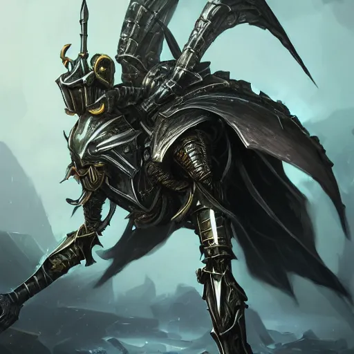 Prompt: portrait of humanoid mosquito resembling a knight in black armor with dragonfly wings on its back, league of legends splash art, hearthstone splash art, full body shot, rule of thirds, ultrafine hyperrealistic detailed face, artgerm, greg rutkowski, trending on artstation, 8 k, intricately detailed, highly detailed
