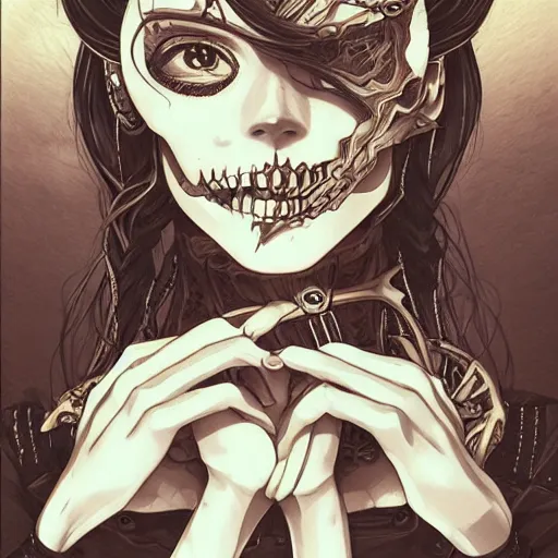 Image similar to anime manga skull portrait young woman skeleton, intricate, elegant, highly detailed, digital art, ffffound, art by JC Leyendecker and sachin teng