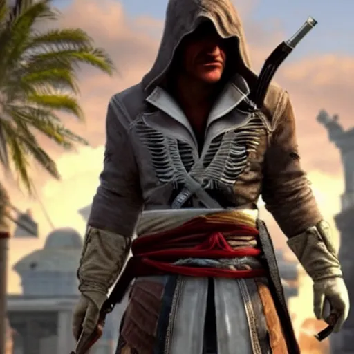 Prompt: quentin tarantino in the video game assassins creed