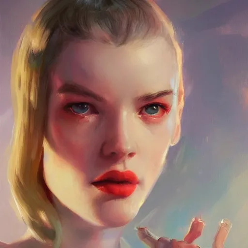 Image similar to Portrait of Billie Ellish as the heroine of a 1950s sci-fi movie poster art by Ruan Jia and Mandy Jurgens and Artgerm and william-adolphe bouguerea, highly detailed, trending on artstation, award winning,