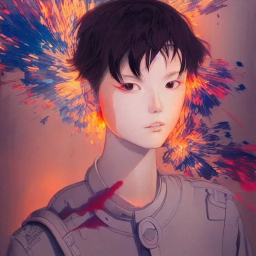 Image similar to prompt : fighter portrait soft light painted by james jean and katsuhiro otomo and erik jones, inspired by evangeleon anime, smooth face feature, intricate oil painting, high detail illustration, sharp high detail, manga and anime 1 9 9 0