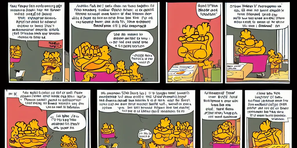 Image similar to three panel garfield comic strip about taco bell.