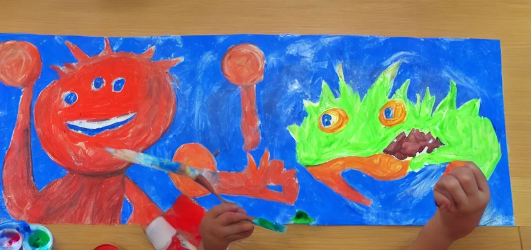 Image similar to kids painting of fast food monster