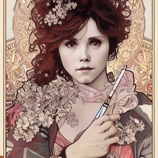 Image similar to beautiful lifelike award winning pencil illustration of linda blair trending on art station alphonse mucha cinematic atmospheric