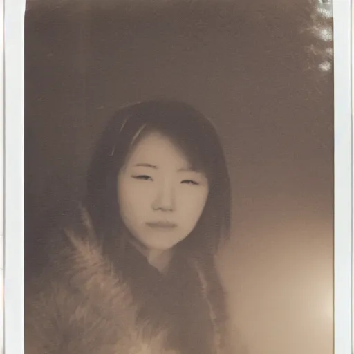 Image similar to polaroid of a young japanese woman on a snowy night