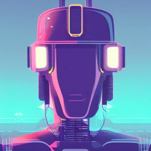 Image similar to a graph - style woman walking across a lush green field, a huge robot head in front of her, cyberpunk art by james gilleard, cgsociety, retrofuturism, synthwave, retrowave, outrun