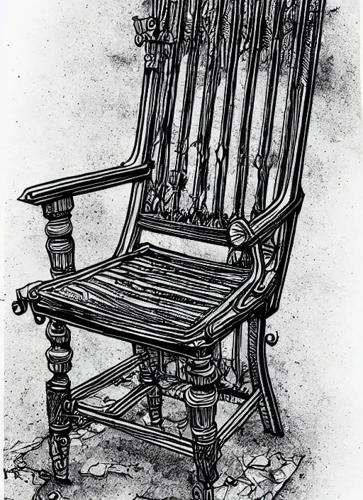 Prompt: a chair, by steampoweredmikej, by tim bradstreet, inktober, ink drawing, black and white, coloring pages, manga, highly detailed