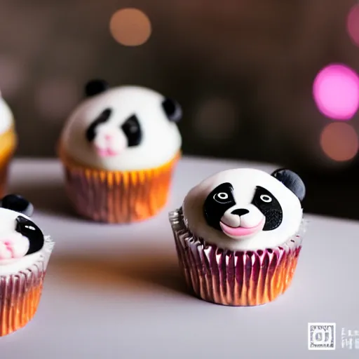 Image similar to beautiful panda cupcakes, food photography, centered, bokeh, studio lighting, sharp focus, sigma 3 0 mm f / 1. 4