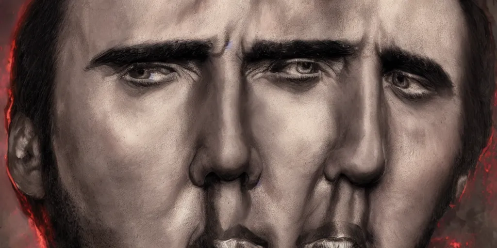 Prompt: A giant face of Nicolas Cage melting in a moutain, inspired by Everett Raymond Kinstler, artstation, 8k, photorealism