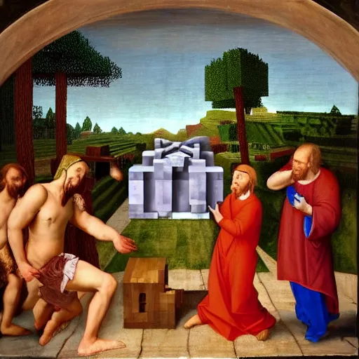 Prompt: god playing minecraft, renaissance painting
