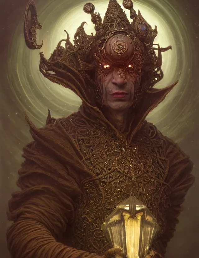 Image similar to front shot of a court jester character, hyperdimensional, bioluminescent hypercubes, ((intricate)), elegant, highly detailed, centered, (((artstation, concept art, smooth, sharp focus, artgerm, Tomasz Alen Kopera, Peter Mohrbacher, donato giancola, Joseph Christian Leyendecker, WLOP, Boris Vallejo))), mugshot!!!!!, ugly!!!!!!, octane render, nvidia raytracing demo, grainy, muted, 8K, digitalblasphemy