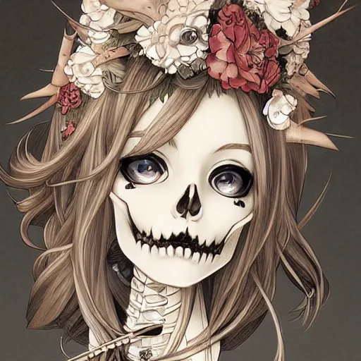 Image similar to anime manga skull portrait young woman doll, dollface, skeleton, intricate, elegant, highly detailed, digital art, ffffound, art by JC Leyendecker and sachin teng