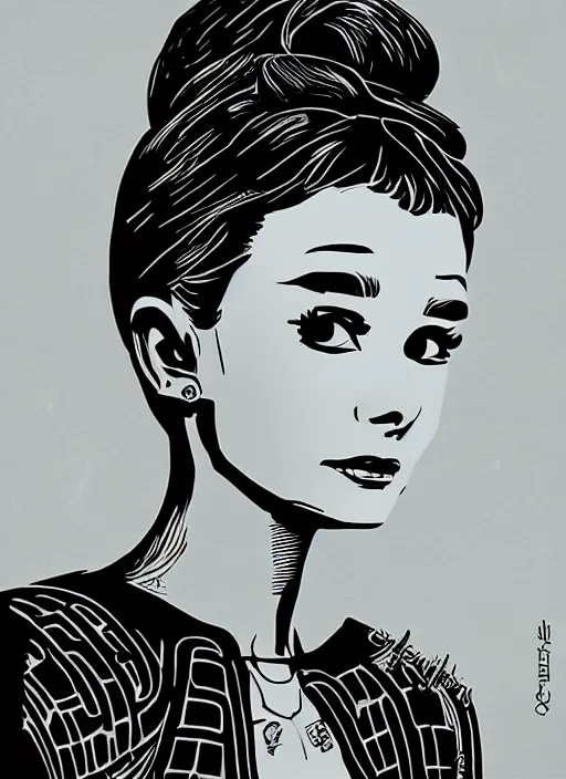 Image similar to audrey hepburn, detailed cyberpunk portrait by tim doyle