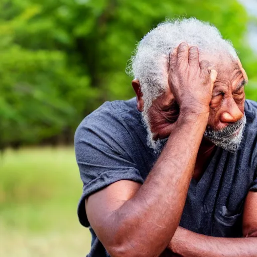 Prompt: award - winning rugged old black man extremely tired after running